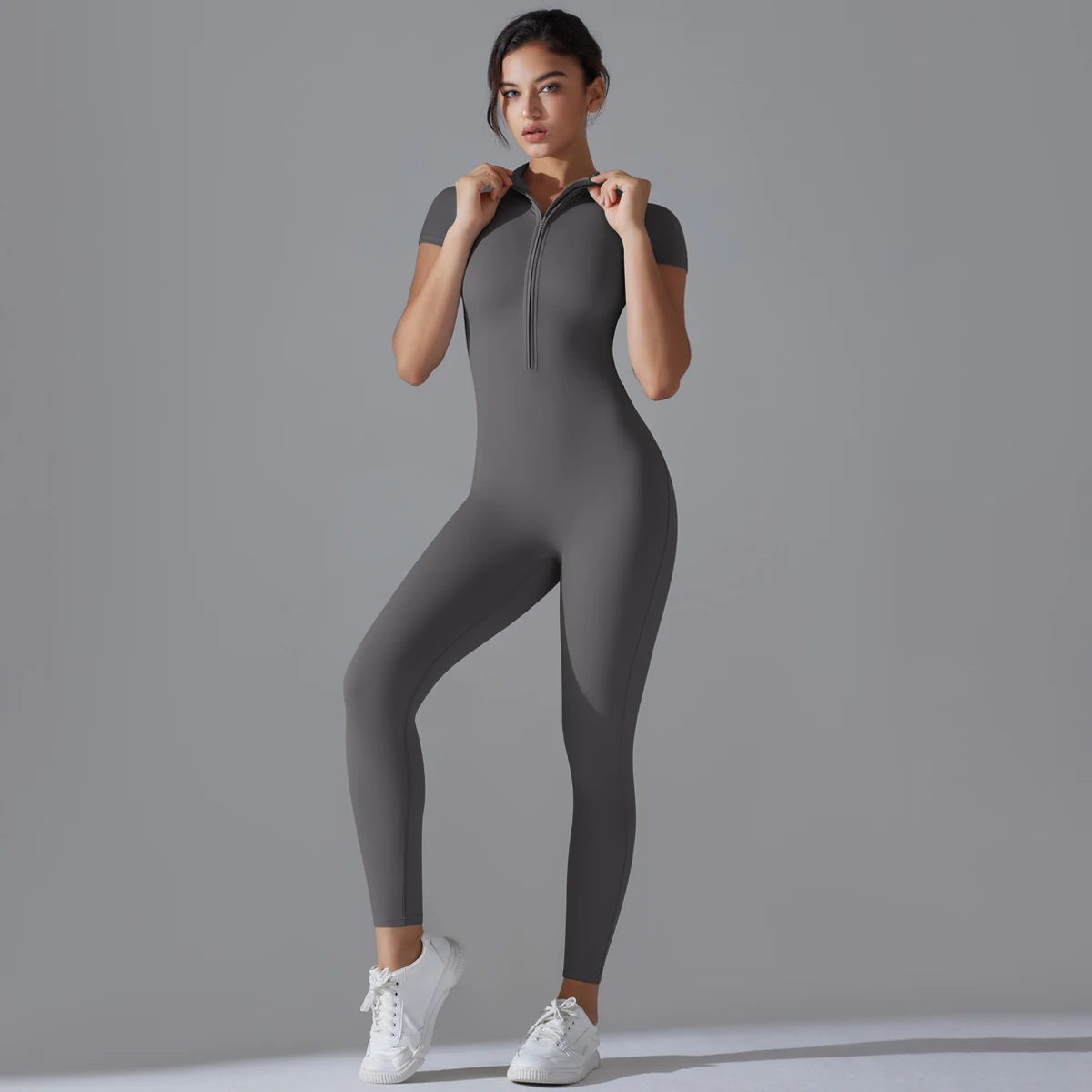 Yoga Set Women's Jumpsuits One-Piece Suit Zipper Short Sleeve Gym Push Up Workout Clothes Fitness Bodysuit Sportswear Tracksuit 4