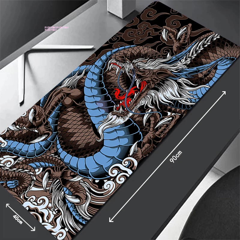 Grande Jogo Mousepad com Impressão Dragão Preto e Branco Tapetes de Mesa Computador Mousepad Company Desk Pad 100x50cm - Imagem 2