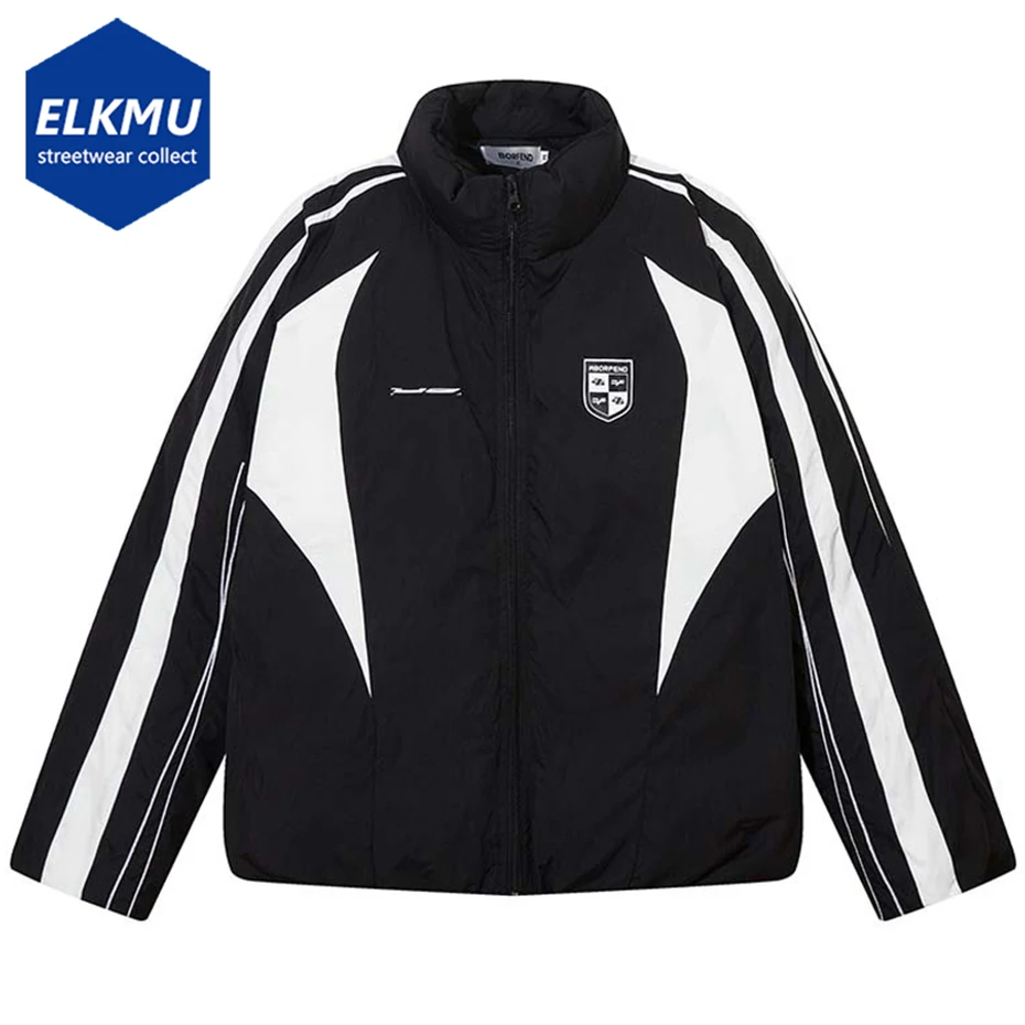 

2023 Winter Men Parkas Vintage Puffer Jackets Color Block Patchwork Bubble Coat Black Harajuku Loose Outwear for Male
