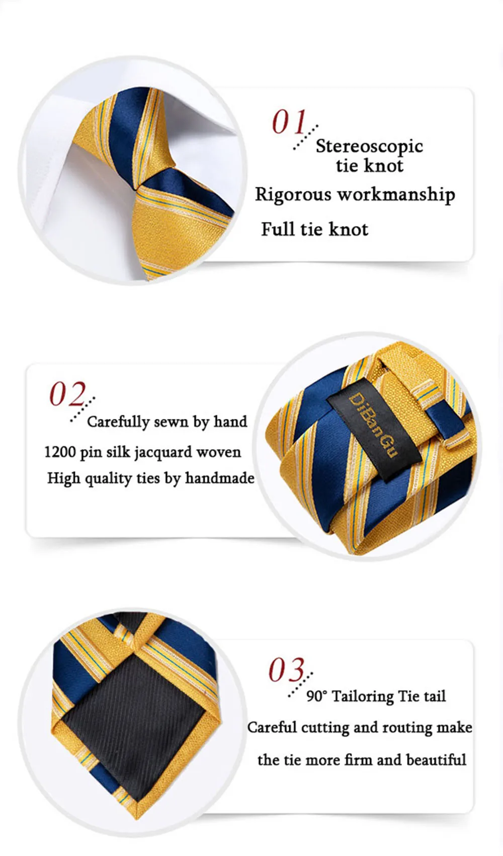 Luxury Blue Striped Mens Necktie Set - 8cm Width with Pocket Square  Cufflinks for Wedding  Business