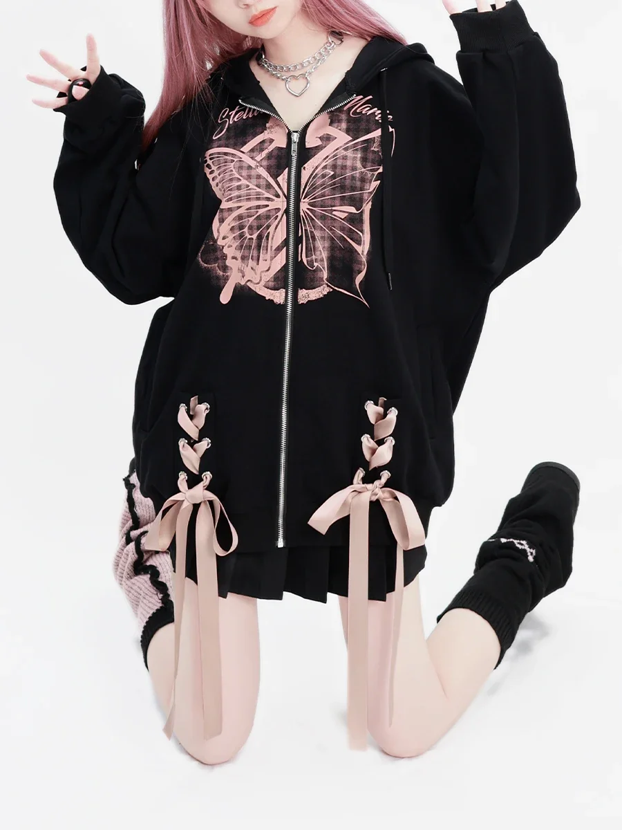 Autumn and Winter New Girls Long Sleeve Ribbon Printed Loose