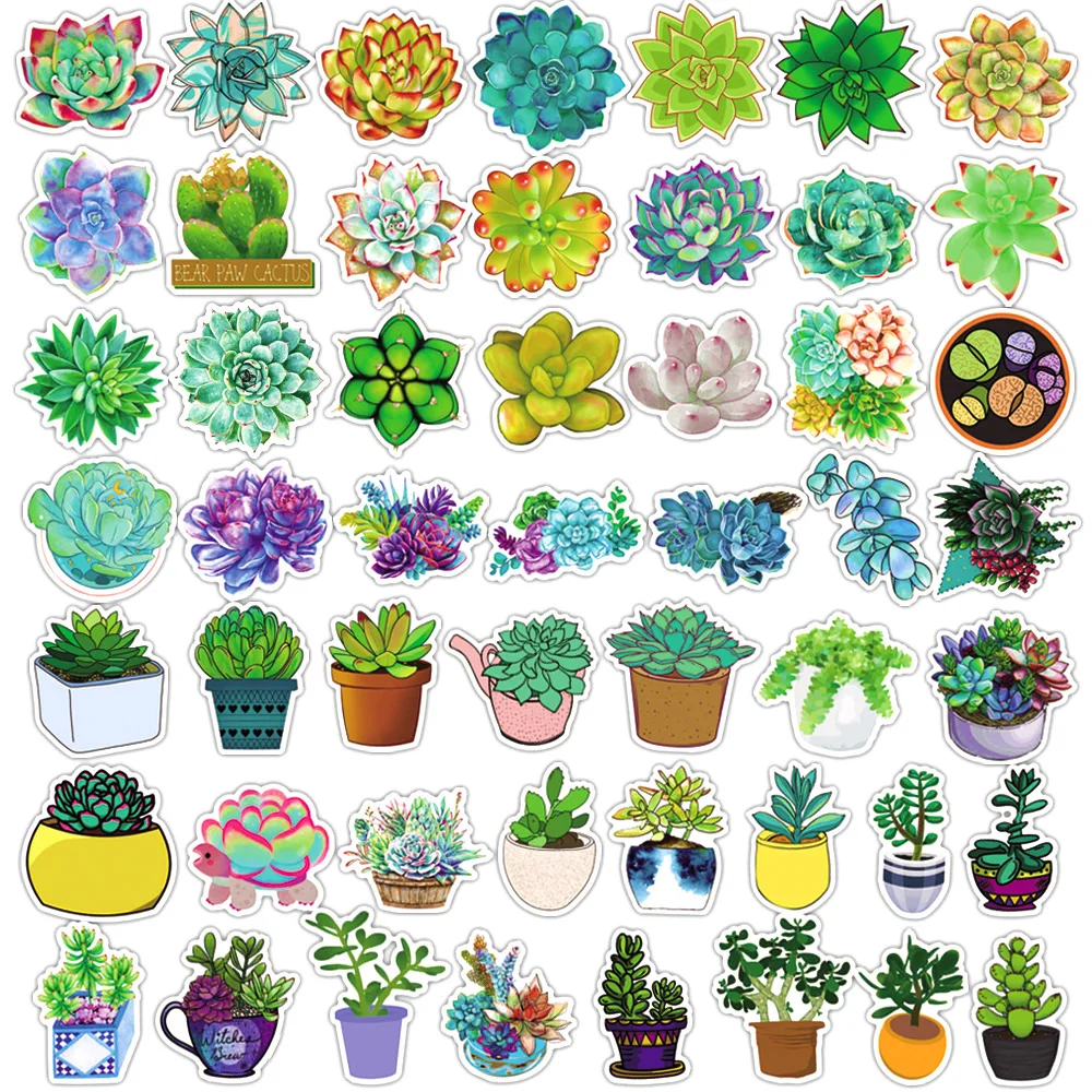 50Pcs 재미 있은 귀여운 다육 식물 스티커 데칼 장식 노트북 스크랩북 전화 가방 편지지 스티커 장난감