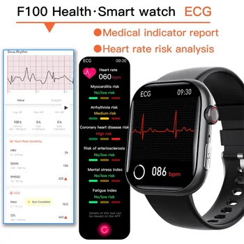 F100 Smart Watch Bluetooth Call 2.1inch Large Screen ECG HRV 24 Hrs Heart Rate Health Monitor SOS Men Women Smartwatch 5