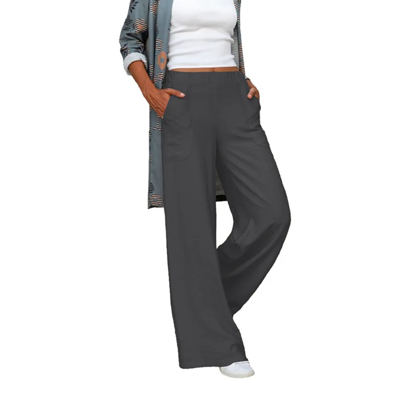 Plus-size Women's Slouchy Casual Pants Solid Color Elastic Waist Loose Wide-leg Pants