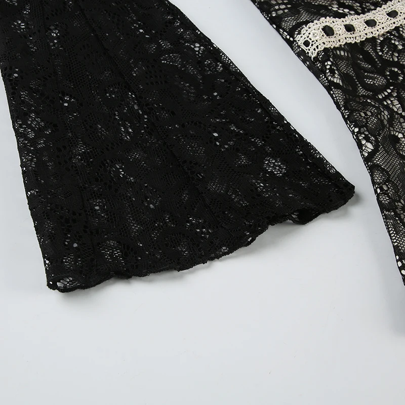 Elegant Lace V-neck Top Vintage Aesthetic Classic Style Long Sleeve Lace-up T-shirt Grunge Chic Sexy Tee Streetwear