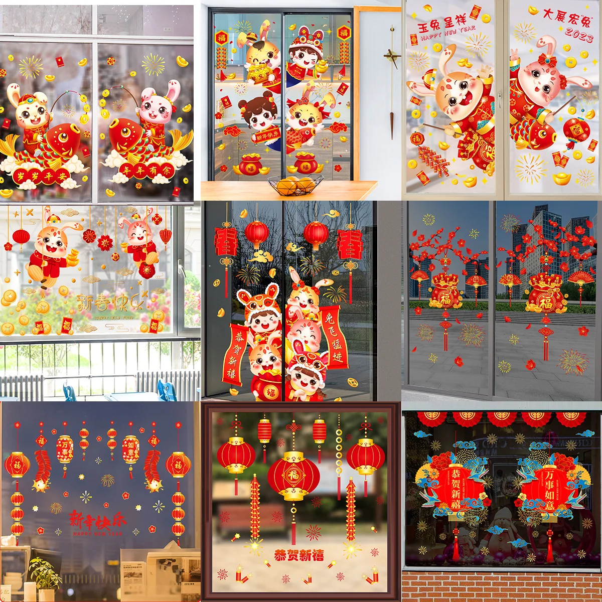 2023 Chinese New Year Glass Static Window Decal Stickers Rabbit