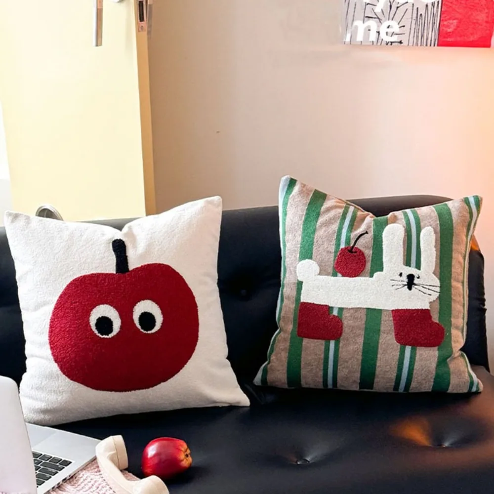 Creative Washable Cream Style Pillow Cover Towel Embroidery Square Cartoon Pillow Cover Comfortable Soft Pillow Shell Office