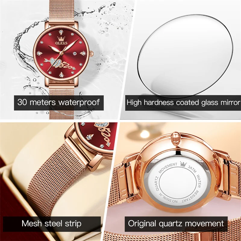OLEVS Cupid's Arrow Women Luxury Brand Watch Mesh Belt Waterproof Women Wrist Watch Quartz Ladies Watches Female Reloj Mujer