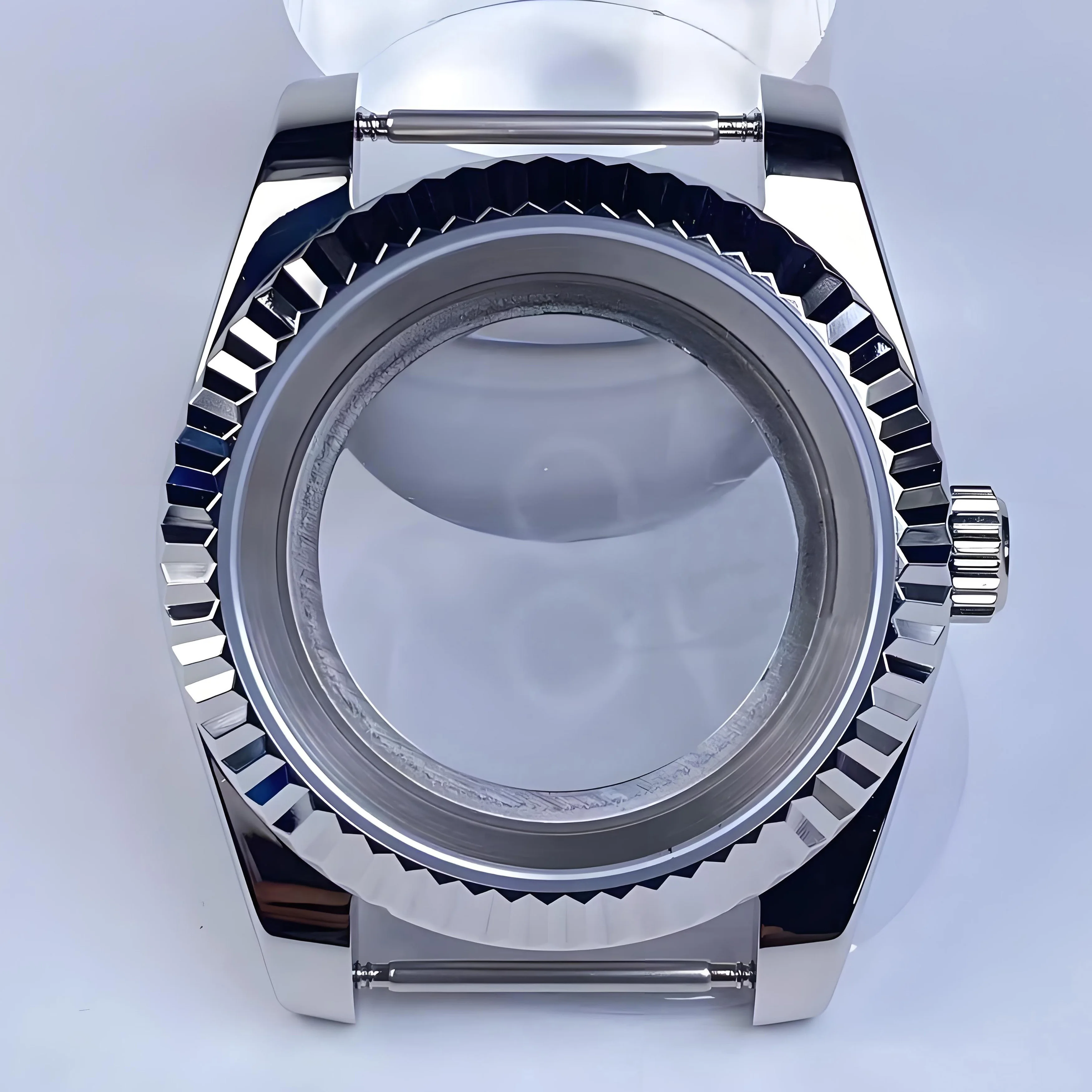 Fluted Bezel Sapphire Glass Stainless Steel Watch Case