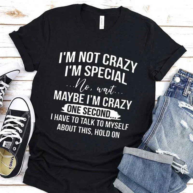 

Женская футболка с принтом I'm Not Crazy I'm Special, Повседневная летняя футболка из хлопка с коротким рукавом и круглым вырезом, y2k, 2024