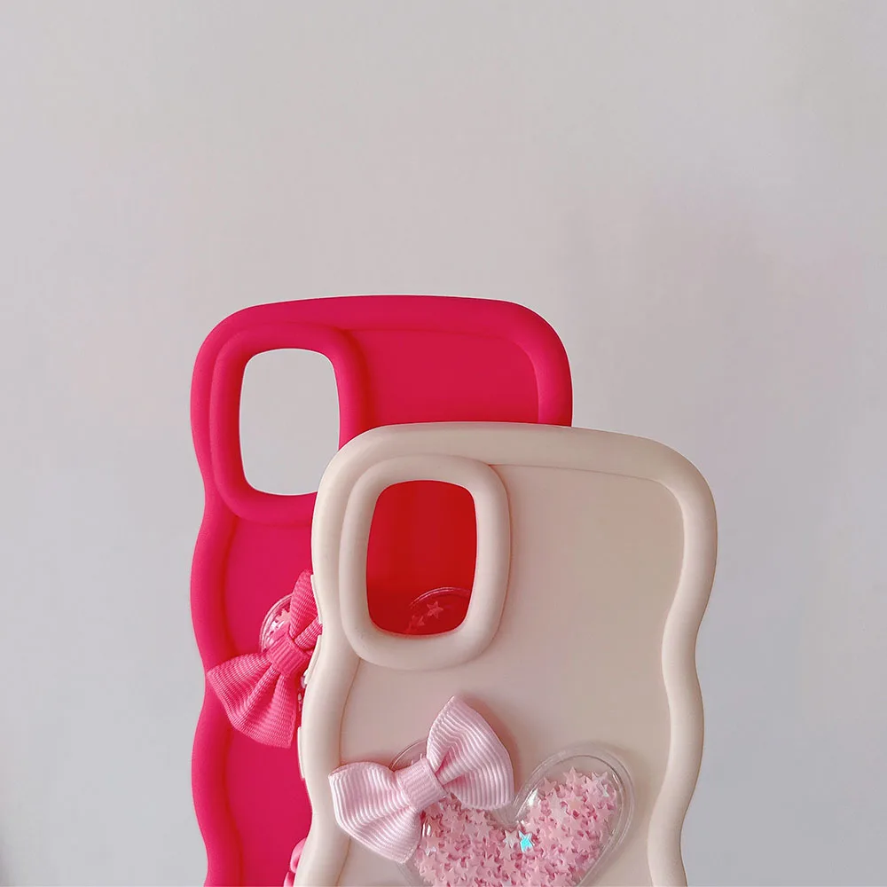 Quicksand Heart Silicone Soft Phone Case - Wave Side Design