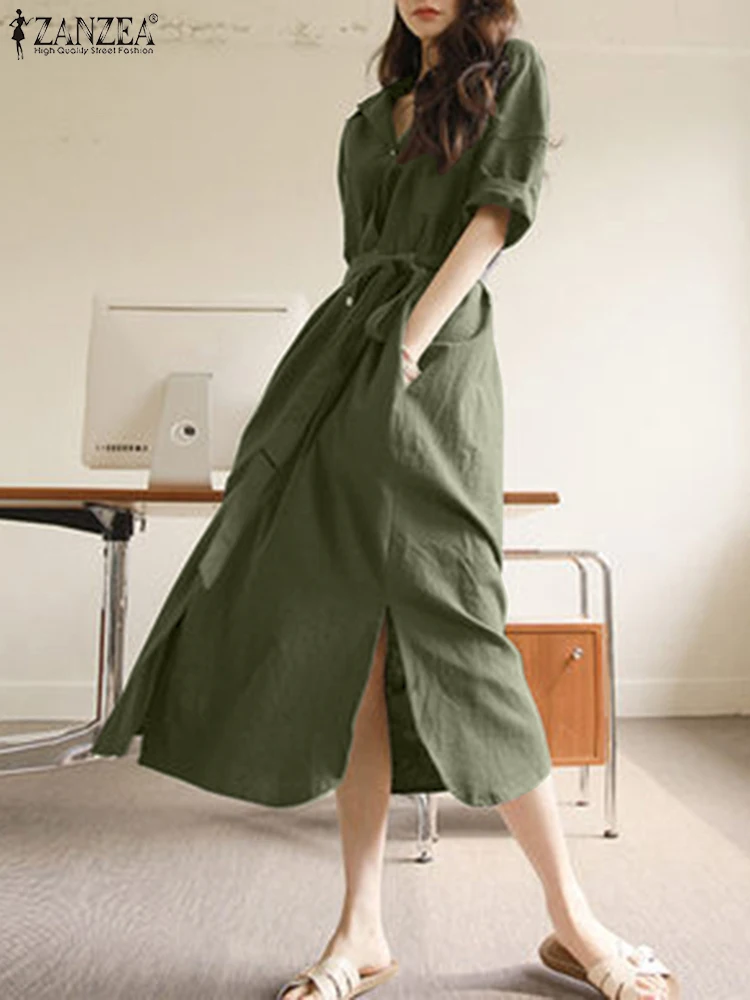 Elegant Solid Shirt Dress Women Summer Sundress Zanzea 2022 Short