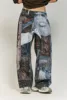 Streetwear Vintage Retro Jeans Man Patchwork Straight Loose Spliced Hole Full Length Denim Pants 2