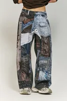 Streetwear Vintage Retro Jeans Man Patchwork Straight Loose Spliced Hole Full Length Denim Pants 2