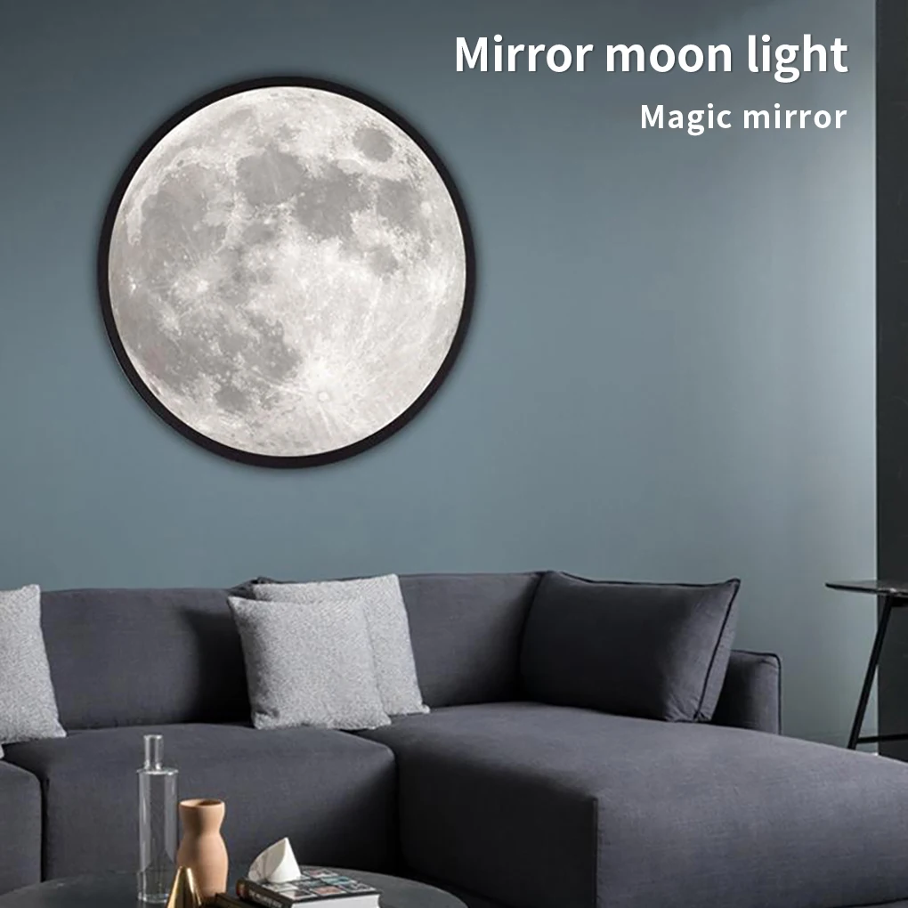 Makeup Mirror Round Cosmetic Mirror with Night Lamp Bedroom LED Night Light Makeup Supplies, Moon, 25cm 2