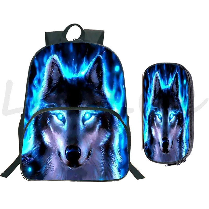 

Animal Wolf Backpack 2 Pcs Set Book Bags Pen Bags College School Bags Hiking Backpacks Boys Girls Rucksack teens Travel Knapsack