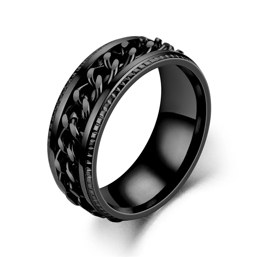 8mm Spinner Ring Men Women Stainless Steel Cuban Chain Spinner Fidget Band Release Anxiety Rings Jewelry
