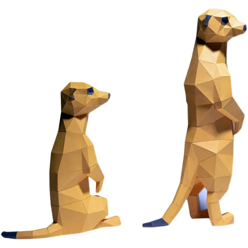 Meerkats Suricate Animal Paper Model Porch Decor 3D Hand Made Papercraft Model Kit DIY Origami Corridor Ornament Puzzles