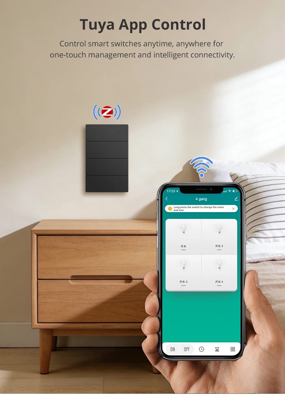 Zigbee Black Aluminum Alloy Wall Light Switch Full Button Activation Neutral Req