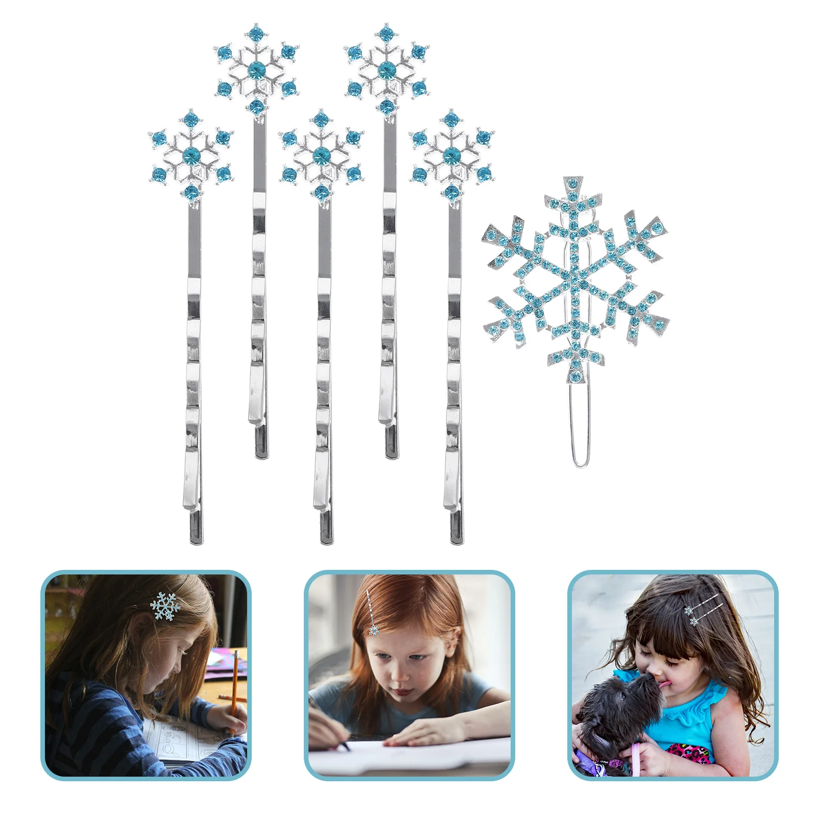 

6 Pcs Snowflake Hair Pins Kids Clip Rhinestone Bobby Hairpins Diamond Decor Accessories
