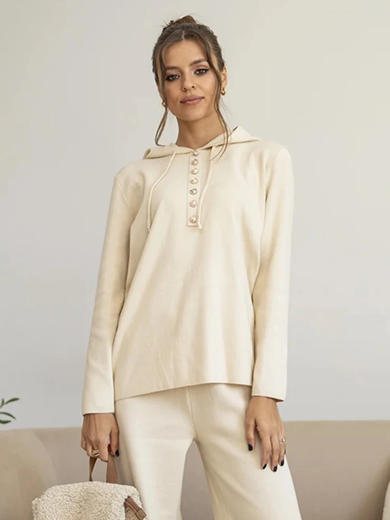 Knitted Tracksuit Women Two Piece Set Loungewear 2 Piece Hoodie Pant Matching Sets Casual Knit Two Piece Set For Women 2024