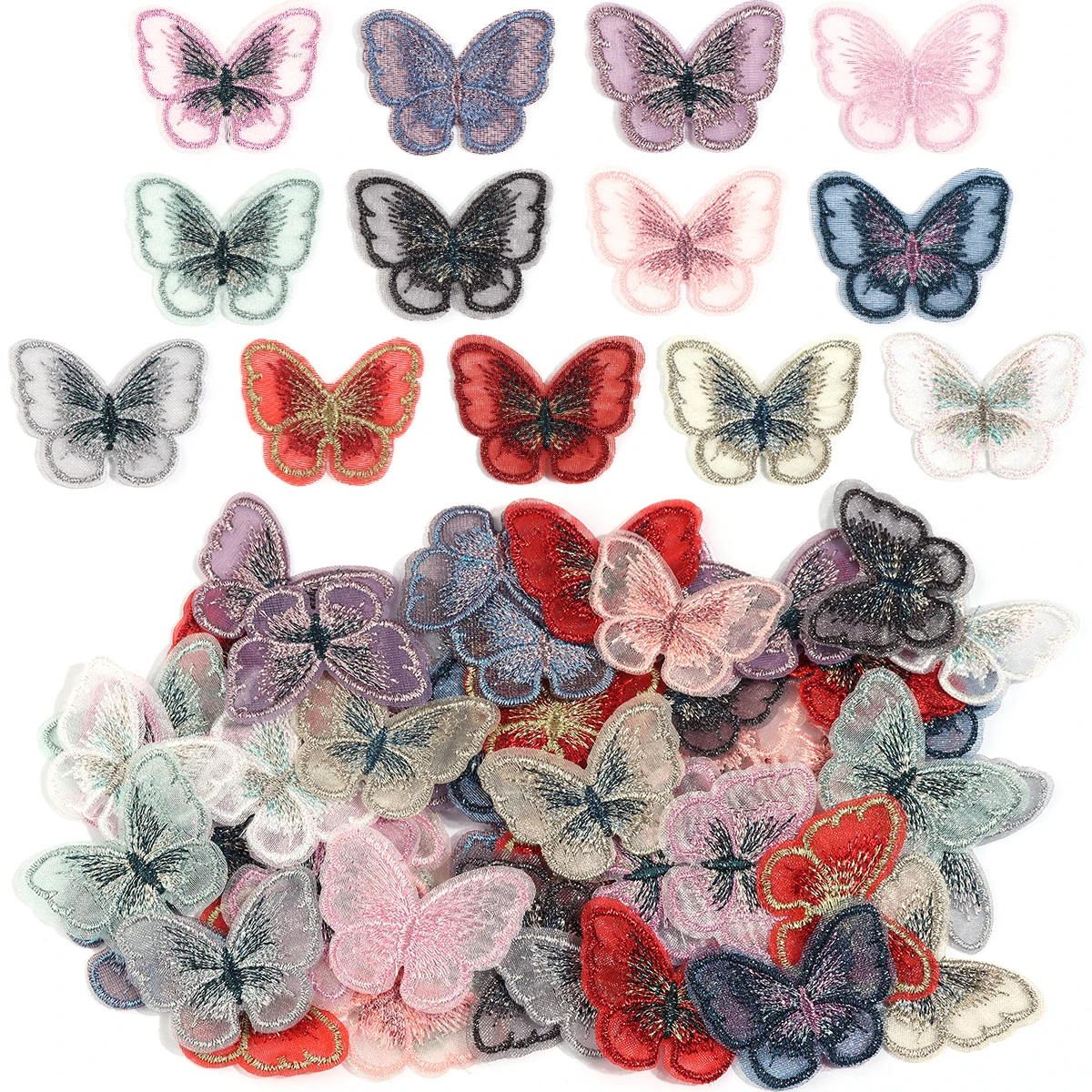 20 teile/los 30x40mm Gestickte Mesh Schmetterling Patches Stoff Applikationen Für Kleidung Nähen Liefert DIY Haar Clip Zubehör