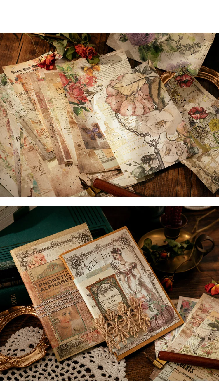100 Blatt Vintage INS Blumenmuster-Materialpapier, beschreibbar, dekoratives Tagebuch, Scrapbooking, Hintergrundpapier – Detail 11