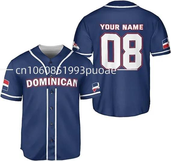 Summer New Customized Dominican Republic Baseball Jersey 3D Printed Men's and Women's Casual Fashion Street Baseball Shirt 4
