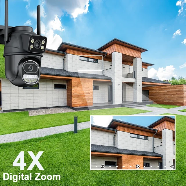 4K 8MP WiFi Camera Outdoor 360° View Dual Screen CCTV 4X Zoom Security Protection Surveillance Cam ICsee Alexa Video Cam Onvif 4