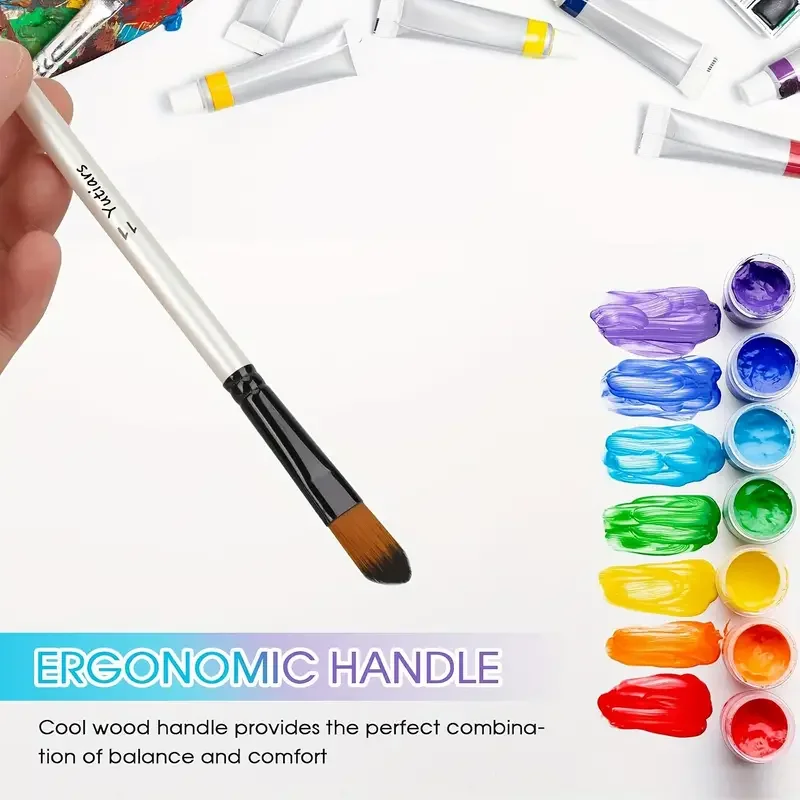 12pcs Filbert Artist Brushes with Nylon Tips - Wood Handle Professional Paintbrush Set for Acrylic, Watercolor, Gouache Painting 4