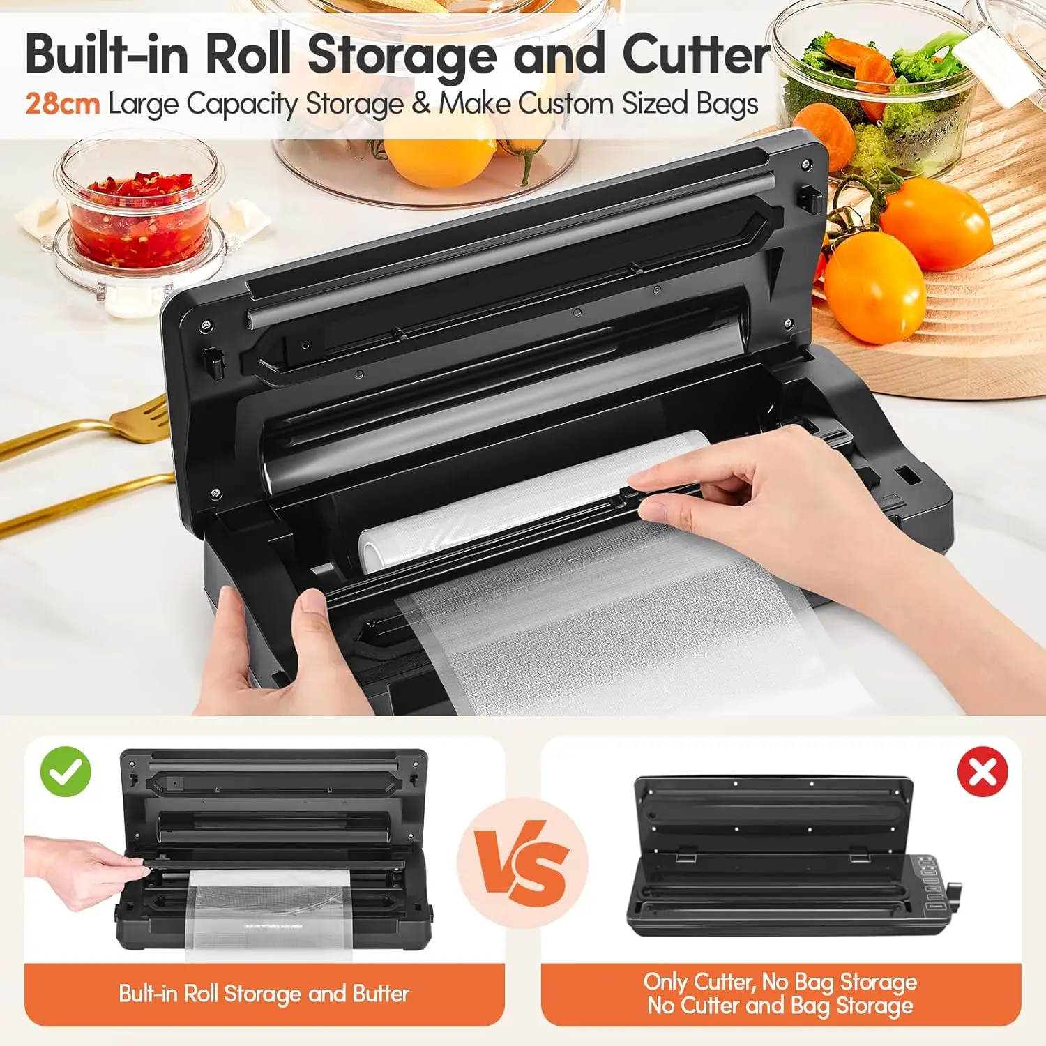 Sealer Machine Powerful Wide Seal Food Sealer with Bags Storage and Build-in Cutter 3