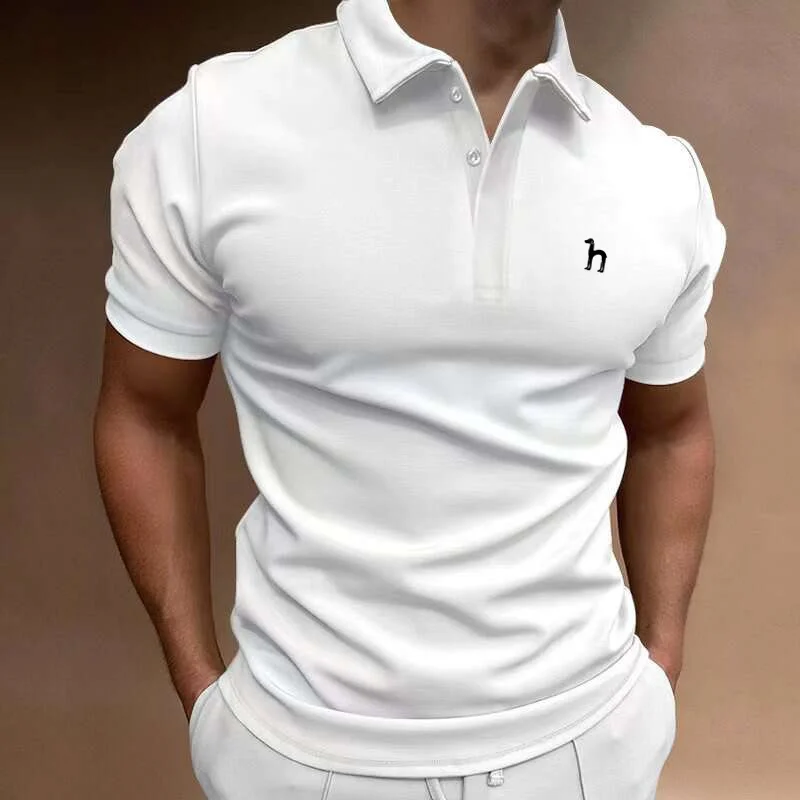 

Men's polo shirt with collar print, new summer short sleeved solid color casual wear