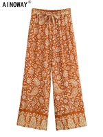 Vintage Chic femmes imprimé fleuri jambe large bohème Happie pantalon dames ceintures ample rayonne Boho pantalon Long surdimensionné 1
