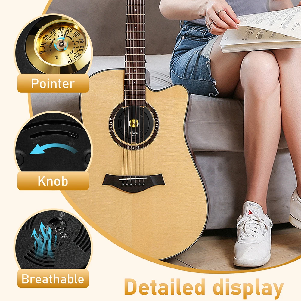 Guitar Humidifier Real Time Humidity Meter Anti-whistling Guitar Protection Acoustic Soundhole Cover