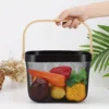 2 Pack Square Metal Mesh Fruit Basket, Portable Metal Picnic Baskets with Wood Handle, Mesh Storage Organizer Basket 2