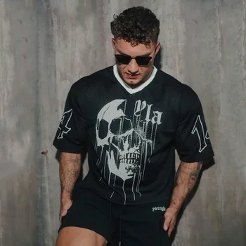 T-shirt da uomo estive nuove magliette sportive da uomo per il tempo libero scollo a V moda abbigliamento ampio e confortevole palestra camicie da corsa uomo