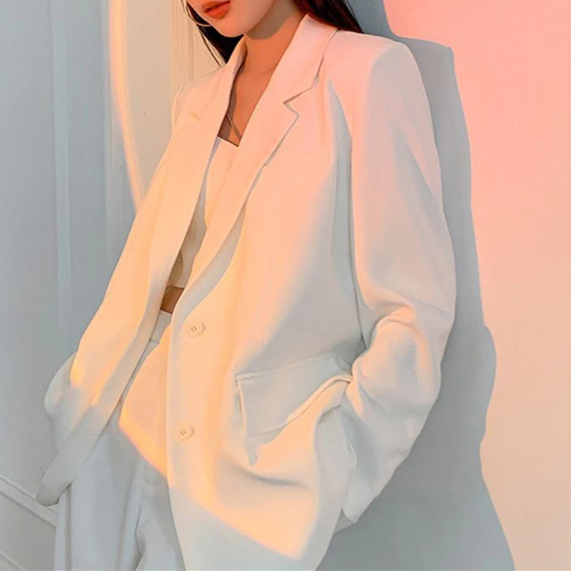 White suit jacket, women's high-end feeling, spring and autumn thin Korean  loose design, long sleeved casual small suit