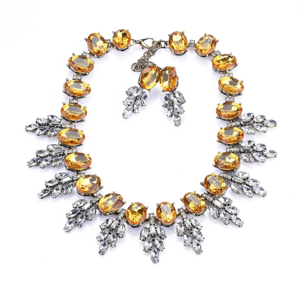Set di collana e orecchini/ AB da sposa e set di collana di strass d'argento/ Spettacolo, ballo di fine anno/ Set di gioielli/ Pietre iridescenti AB e gioielli in argento