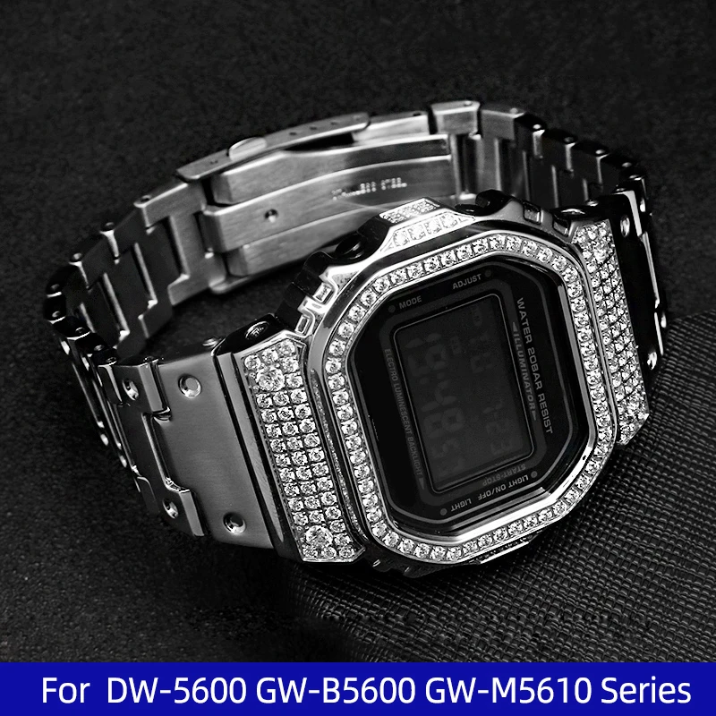 

Band drill Series Stainless steel strap+case For G-SHOCK Casio DW-5600 GW-B5600 GW-M5610 Series Modified Men's Watch Accessories