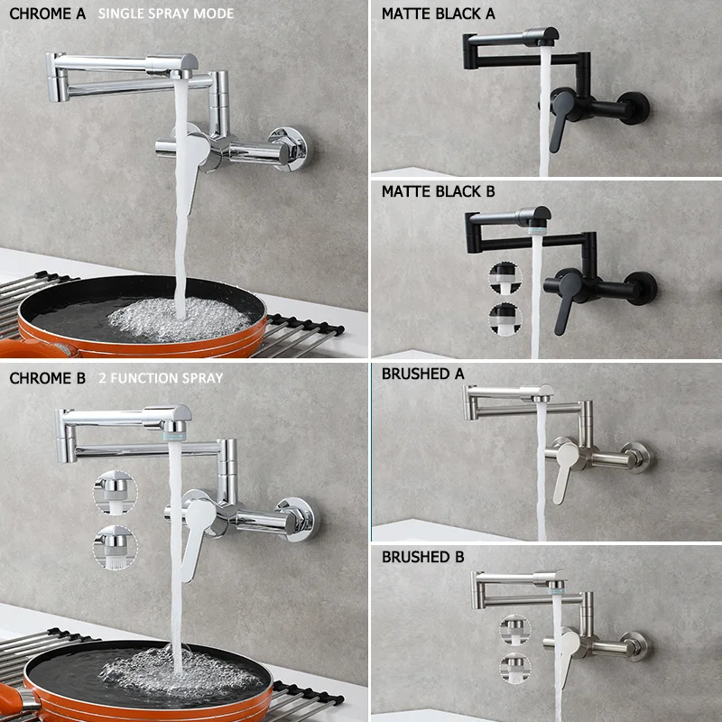 Copper Chrome-Plated Folding Wall-Mounted Kitchen Faucet Universal Hot And Cold Water Dish Basin Sink 360-Degree Rotating Faucet