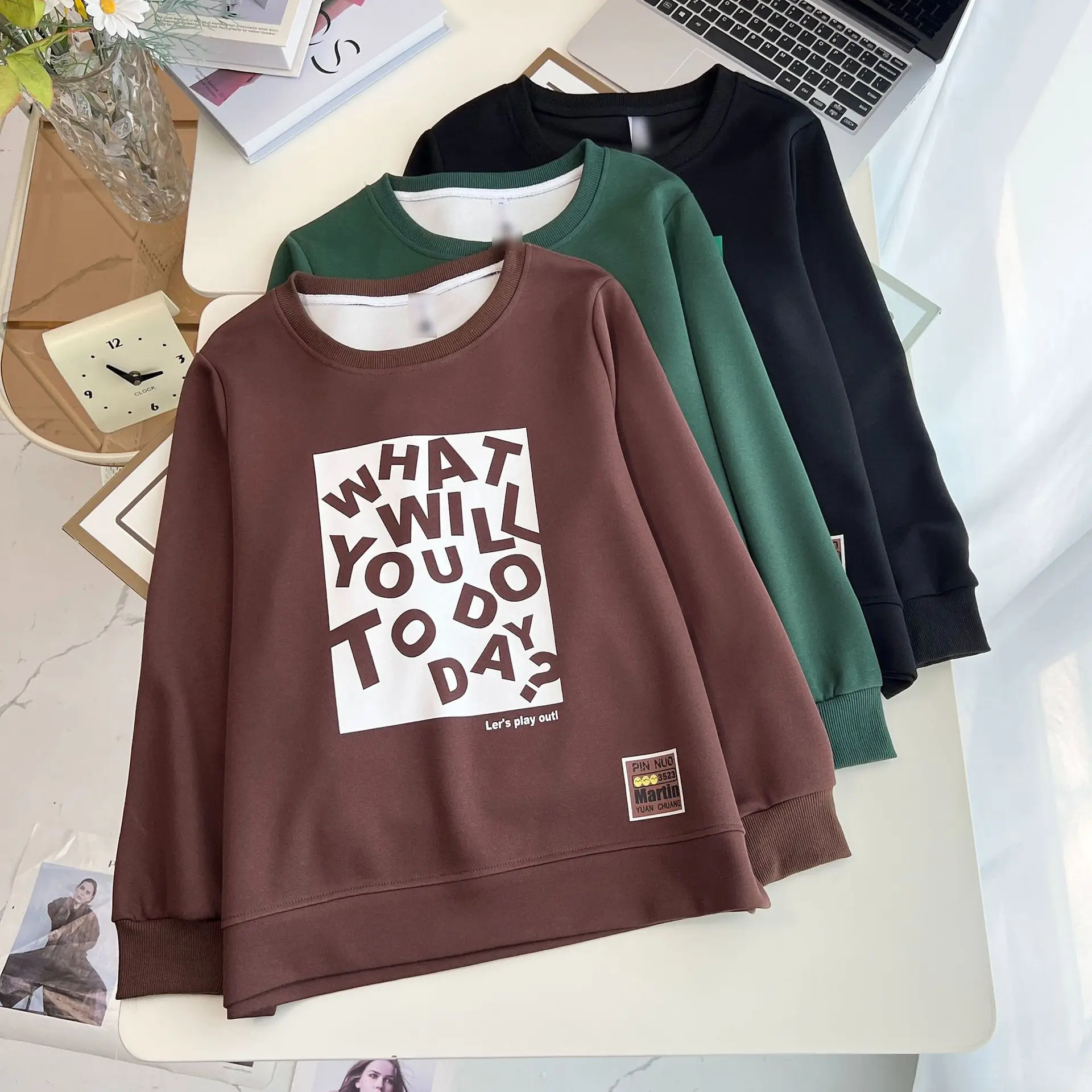 Autumn New Casual Printed Square Letter Long Sleeved round-neck Hoodie Plus Size Women's Sweatshirt 2552