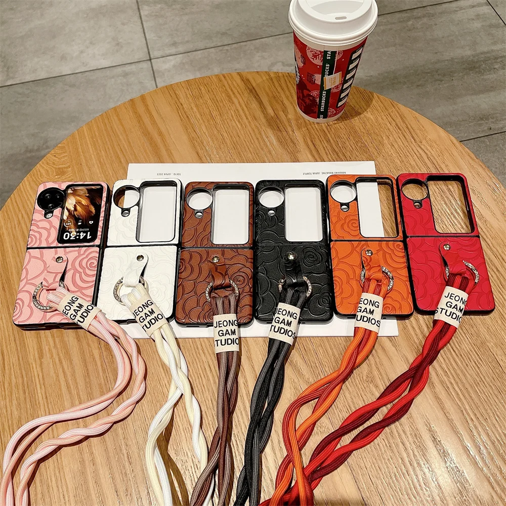 Camellia Diy Phone Case For OPPO Find N2 N3 Flip Long Lanyard Protective Shell Cover