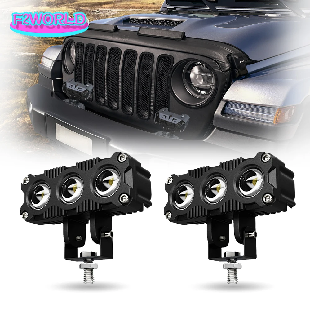 

2pcs Motorcycle LED Spotlights Headlights 3570 CHIP Dual color Lights Three-eye Lens spotlight Waterproof Car Accessories