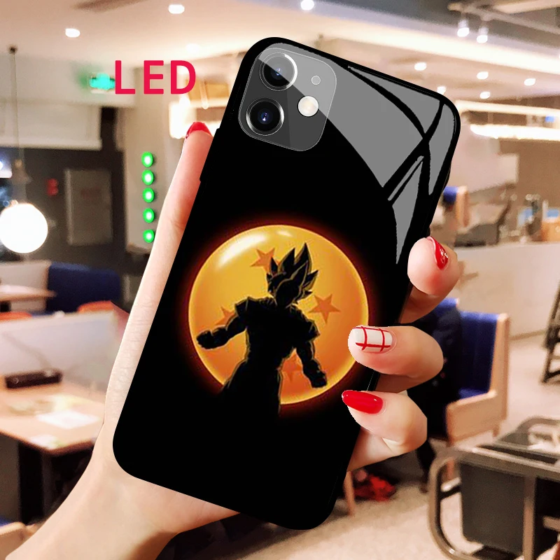 

DRAGON BALL Luminous Tempered Glass phone case For Apple iphone 12 11 Pro Max XS mini Simplicity Protect RGB Backlight New cover