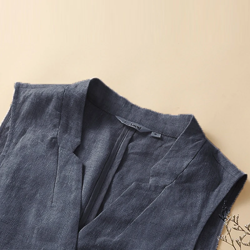Vintage Damen Weste Baumwolle Leinen Lässige Lose Weste Oberbekleidung Einreiher V-Ausschnitt Ärmellose Westen Jacken 2024 Sommer Top – Detail 6