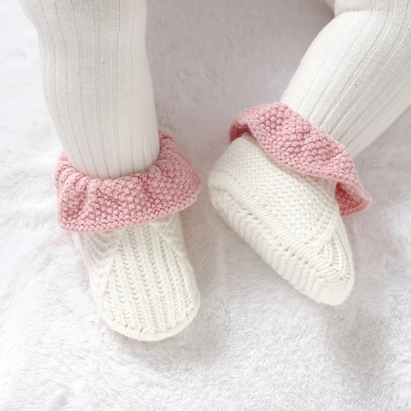Baby Girl Booties Newborn Baby Shoes Knitted Boy Girl 0-18M Fashion Patchwork Ruffles Bed Walk Warm Shallow Autumn
