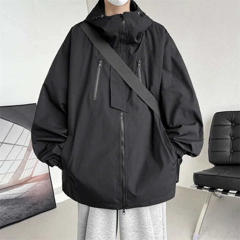 

Осенняя модная куртка Techwear, Мужская Уличная одежда большого размера, водонепроницаемая ветровка с капюшоном, черная армейская тактическая верхняя одежда