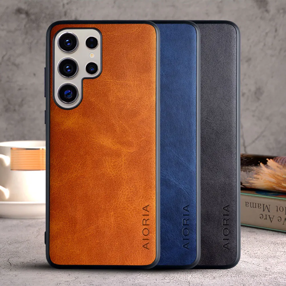 Case for Samsung Galaxy S25 S24 S23 S22 S21 Ultra Plus FE Edge Coque Vintage Leather Cover Luxury funda for galaxy s25 edge case