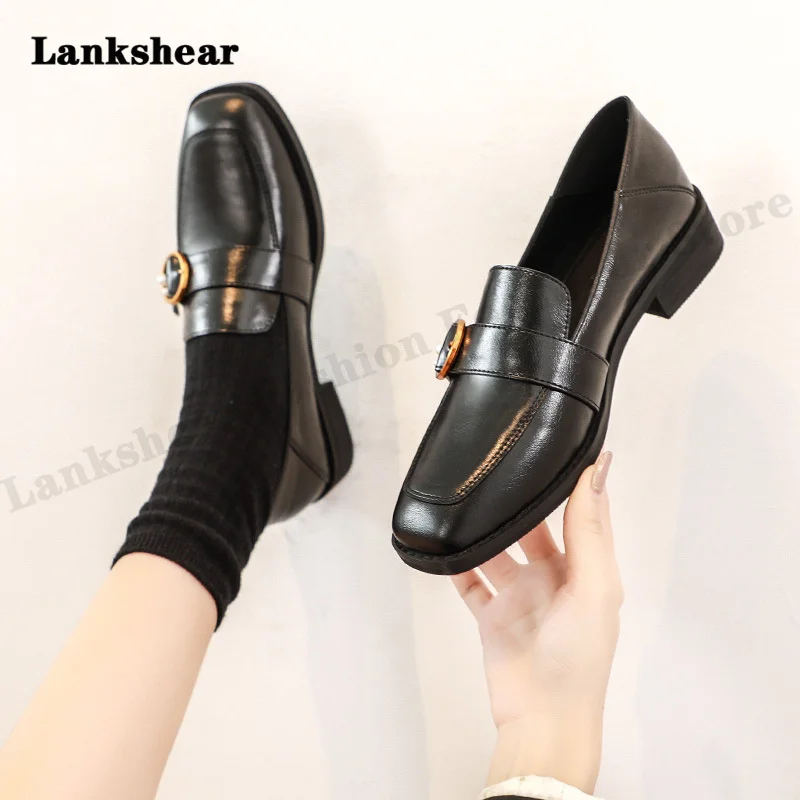 Women's Shoes Loafers Women Thick Bottom Spring and Autumn Comfortable Metal Decoration Pu Upper Ladies Casual Shoes