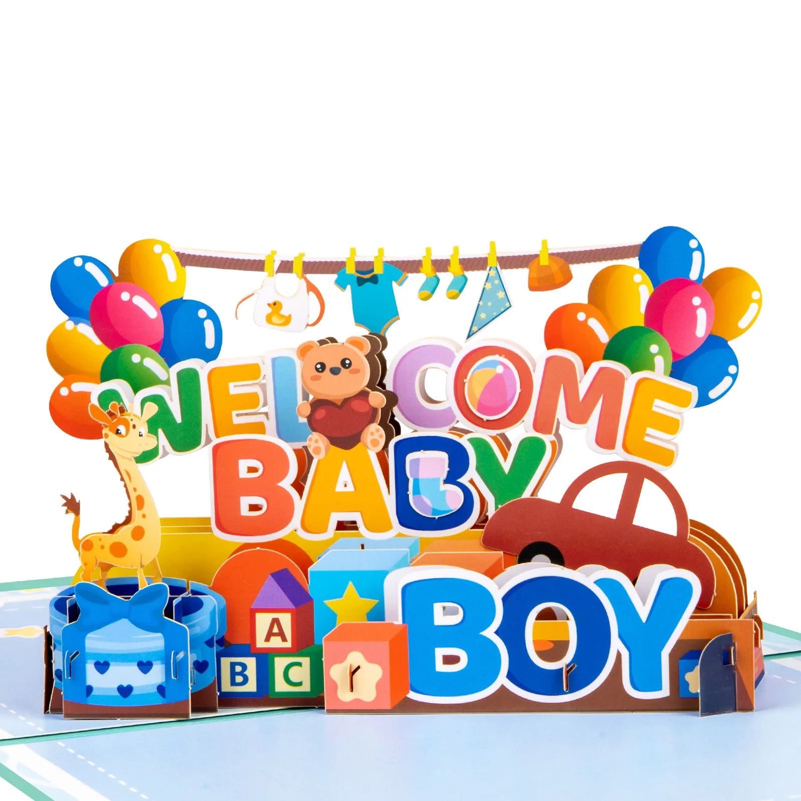 Greeting cards 1st birthday 3D baby carriage 2 colors for newborn baby shower invitation